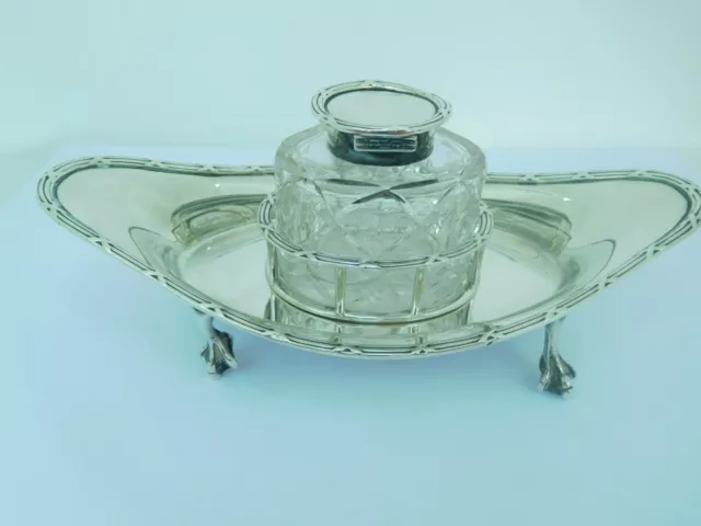 Superb Edwardian Boat Shaped English Sterling Silver Desk Standish