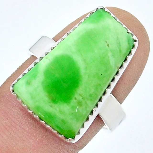 HANDMADE 14.50cts Solitaire Natural Green Variscite Fancy Ring Size 8.5 U45935