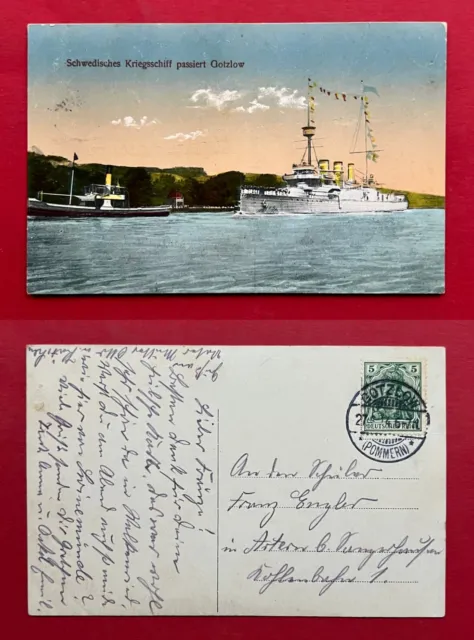 AK GOTZLOW bei Stettin 1914 schwedisches Kriegsschiff    ( 135927