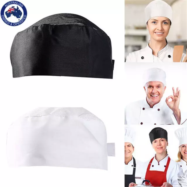 Breathable Top Skull Cap Professional Catering Chefs Adjustable Cooking Hat AU