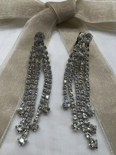Crystal Clip On Earrings (2.75”). Made with Swarovski Crystals. Party. Banquet