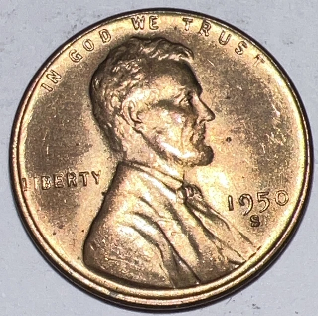 RED BU 1950-S LINCOLN WHEAT PENNY / CENT San Francisco Mint 1c ACTUAL PHOTOS A5