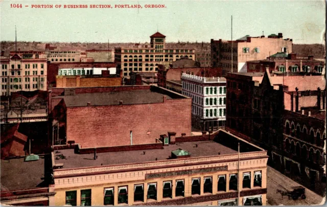 View of Business District, Portland OR Vintage Postcard E80
