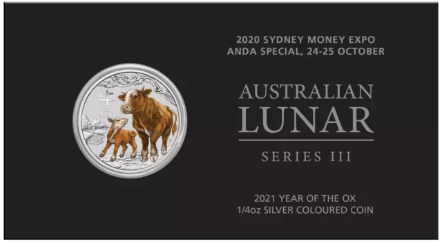 2021 SYDNEY MONEY EXPO SHOW SPECIAL YEAR OF THE OX 1/4oz SILVER COLORED COIN