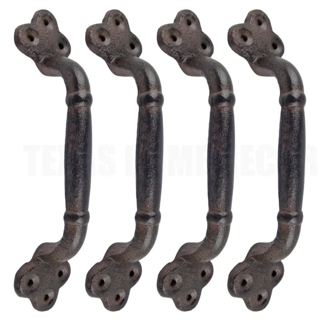 4 Large Cast Iron Door Handles Rustic Heavy Duty Garden Gate Shed Barn Pull 9 in