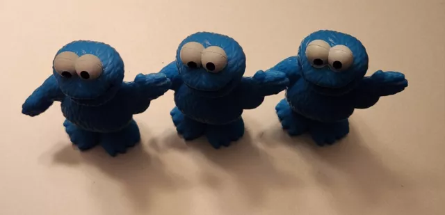 3 Sesame Street Workshop COOKIE MONSTER Mini TOY Plastic Figure Lot