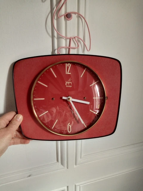Ancienne pendule murale formica rouge Japy électrique