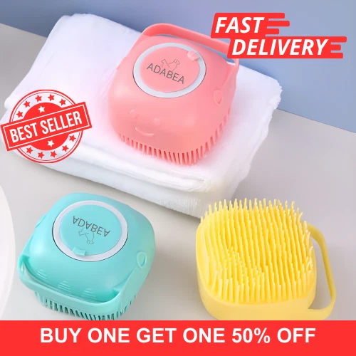 ADABEA Pet Dog Cat Massage Bath Brush Scrubber Shampoo Silicone Dispenser Shower