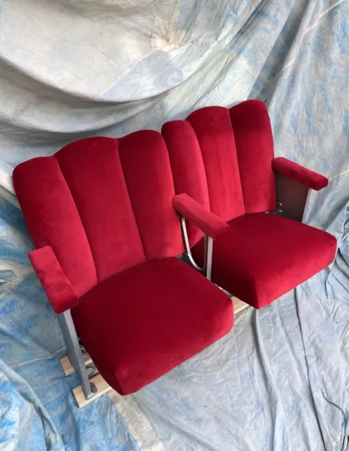 Rare 1920s Art Deco scalloped back cinema seats fully restored and reupholstered 2