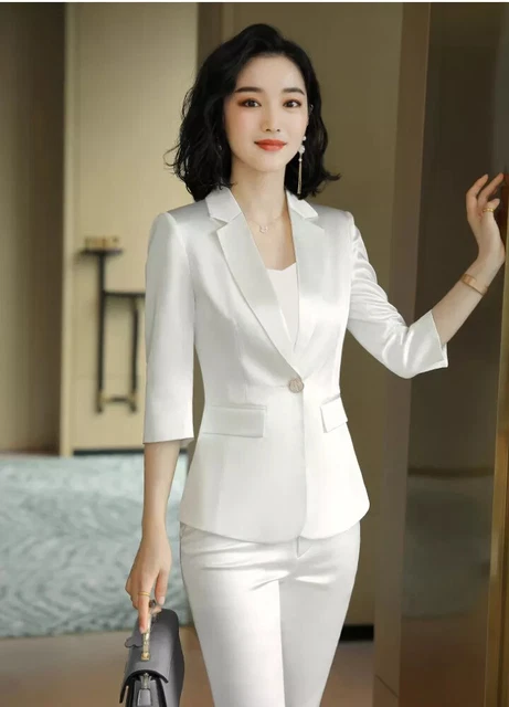 Ensemble 2 Pièces Femme Blazer + Jupe Courte – Costume Élégant Slim Fit Blanc, Veste Revers + Mini Jupe Taille Haute, Look Bureau & Chic