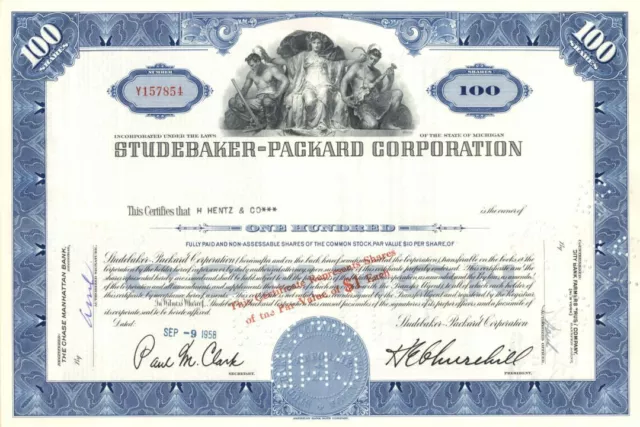 Studebaker-Packard Corporation - 1950's dated Automotive Stock Certificate - Fam