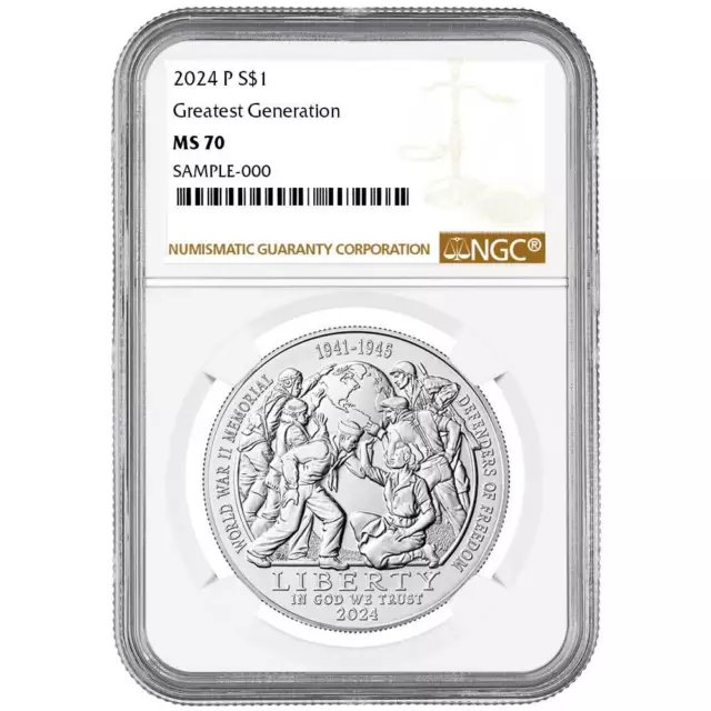 2024-P UNC $1 Greatest Generation Silver Commemorative NGC MS70 Brown Label