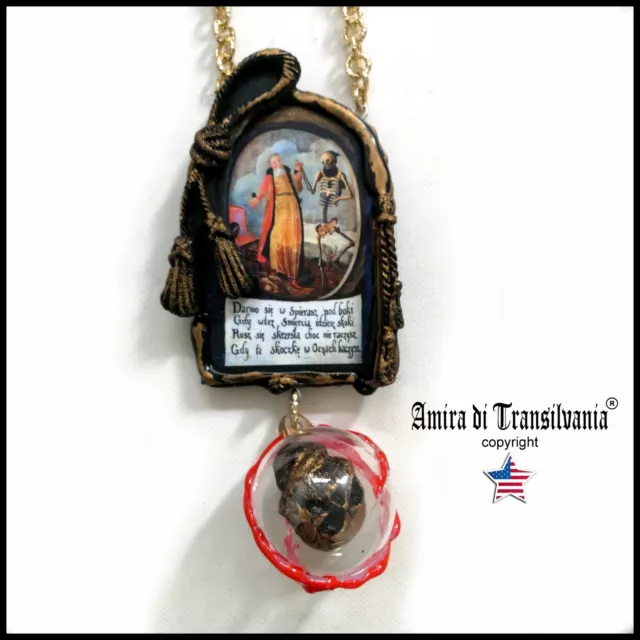 Santa Muerte Talisman Amulet Pendant Necklace Pagan Macabre Dance Death Skull