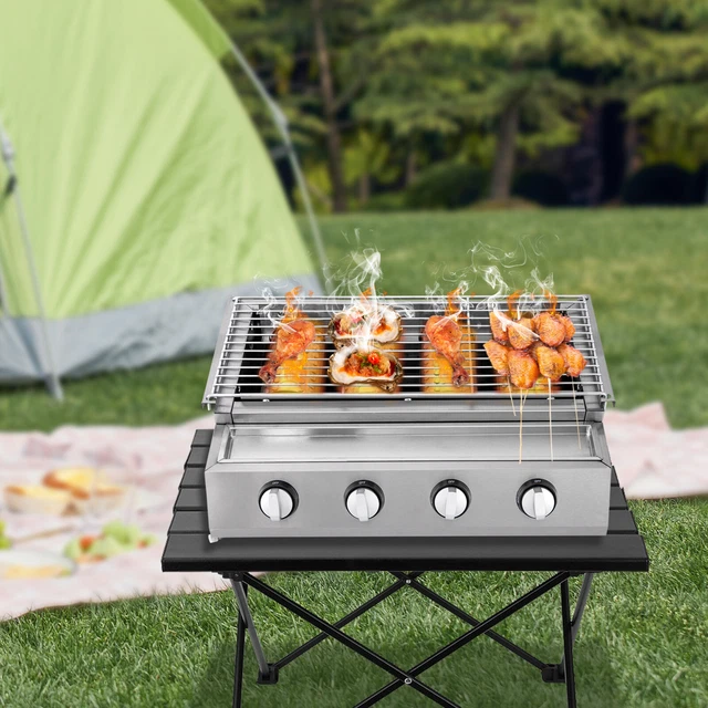 Edelstahl Brenner LPG Gasgrill Gasbräter 4-Flammen Gas Grill Gastro Tischgrill