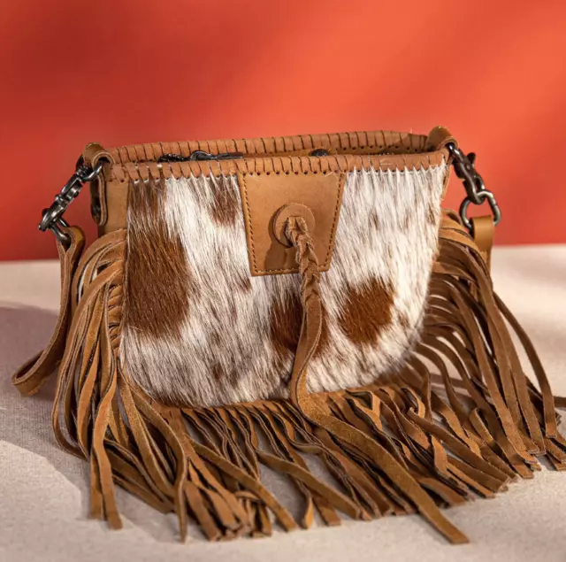 Montana West Genuine Leather Hair-On Fringe Crossbody