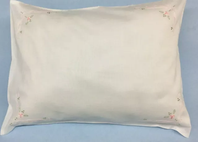 Cotton hand Embroidered Pillow Case 12"x 16"  Pink with Flowers, Ships Free!