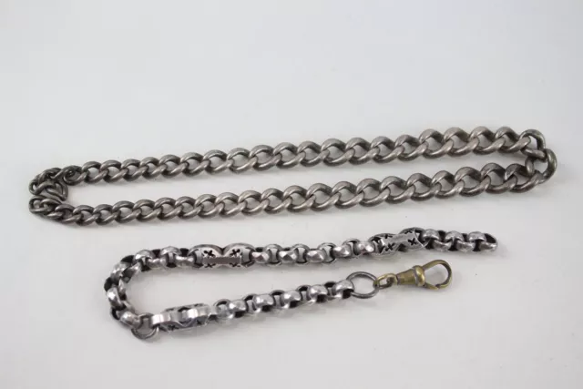 .925 Sterling Silver Antique Partial Watch Chains FOR RESTORATION x 2 (53g)