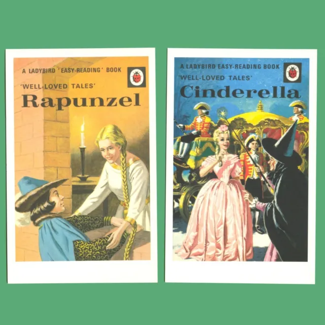 2 POSTCARDS - Ladybird Rapunzel / Cinderella - Ladybird Book Covers