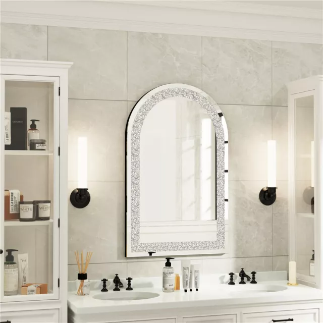 Modern Elegant Dresser Mirror Wall Bathroom Mirror with Crystal Diamond Strip 2