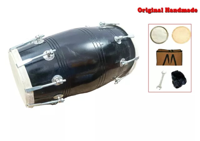 Musical Instrument Dholak Indian Handmade Folk Nut & Bolt Dholaki  Black, Cover