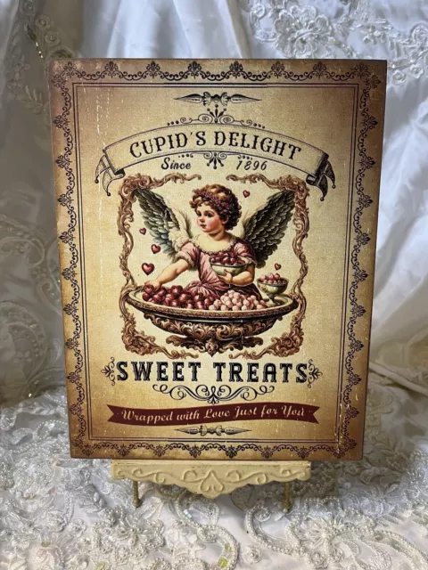 Valentine Cupids Delight Sweet Treats Vintage Style Handcrafted Plaque  Sign