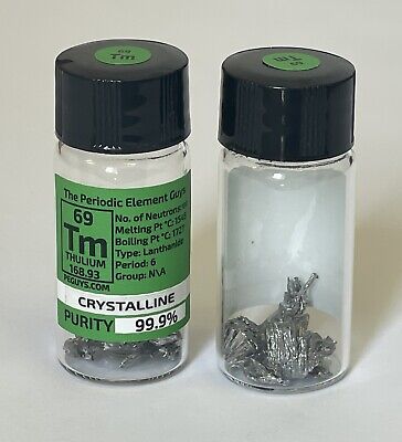 Thulium Metal Cristalino 99.9% 5 Gramos En Labeled Periódicos Elemento Botella