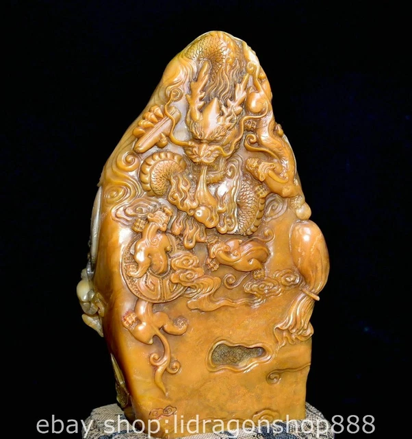 8.4" Chinese Natural Tianhuang Shoushan stone Carving Dragon Beast Seal Signet