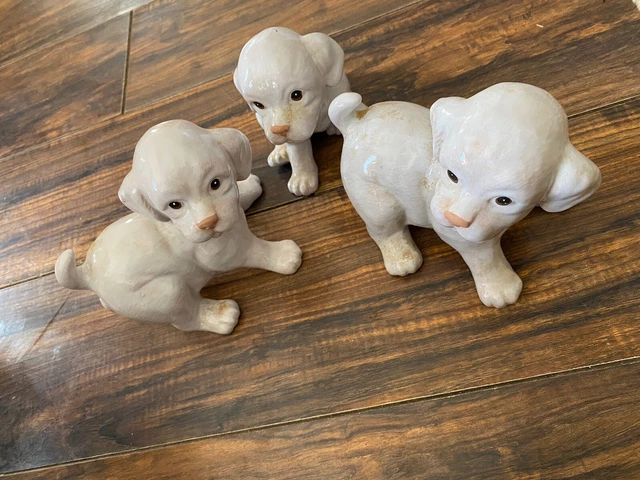 Vintage Harvest Ceramic Puppy Statue Figurines Set Of 3 Cream/white