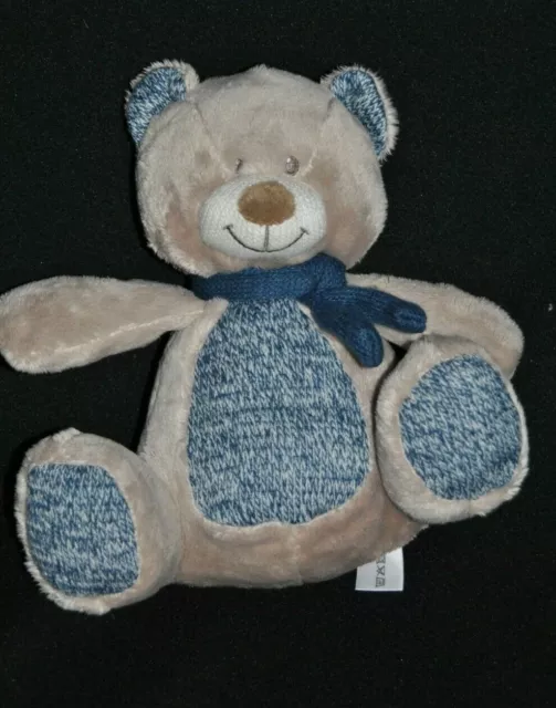 Peluche Doudou Ours Gris Bleu Chiné NICOTOY Echarpe 22 Cm Assis Etat NEUF