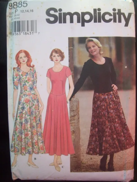 Vintage Simplicity Pattern 9885 Circle Skirt Dress Shaped Waist Size 12-16 UCNOS