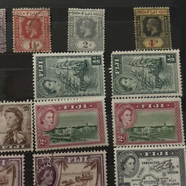 Early Fiji Queen Elizabeth Ii Stamp Lot In Album Page Mint & Used Collection 3