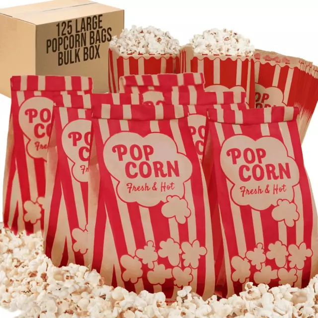 Popcorn Bags 2oz Bulk Pack of 125 pcs Large Brown & Red Individual Pop Corn Bags