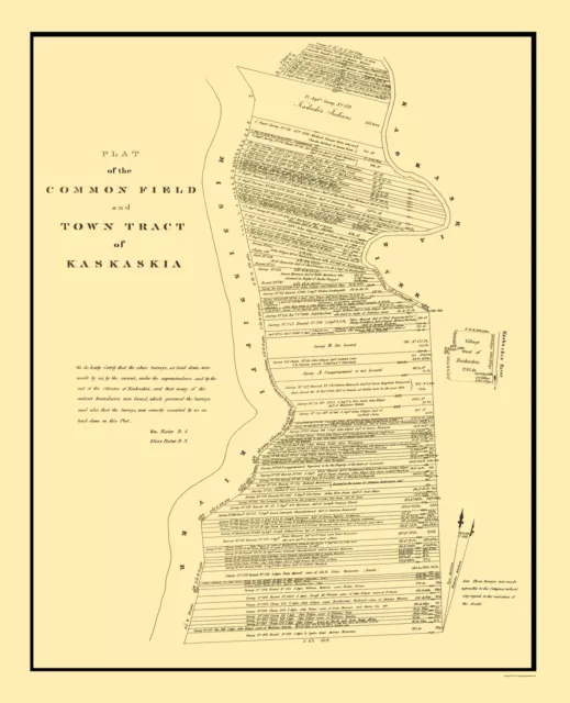 Kaskaskia Illinois Town Field Plat - Rector 1834 - 23.00 x 28.35