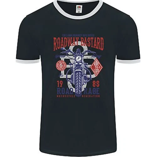 Roadway Bastard Motorcycle Biker Motorbike Mens Ringer T-Shirt FotL