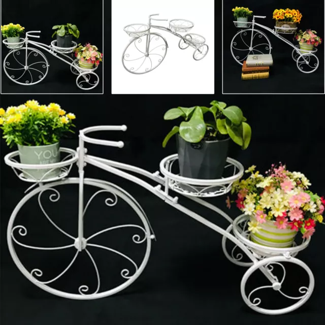 Bicycle Plant Stand Wrought Iron Tricycle Planter Home Garden Patio Decor 3-Tier 3