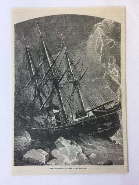 1882 magazine engraving~ USS JEANNETTE CAUGHT IN ICE PACK