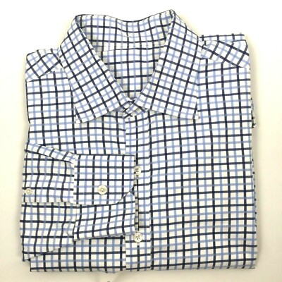 J. HILBURN Tessitura Monti Men's Size 17 L Dress Shirt Blue Checks Plaid L/S