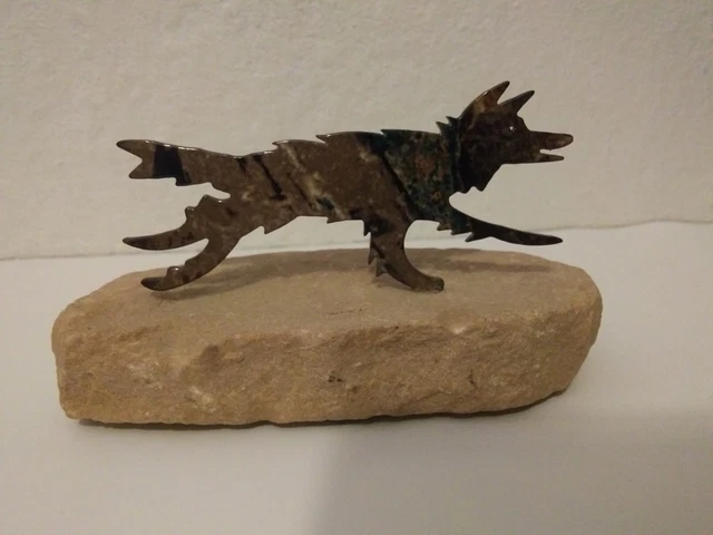 Lazart Laser Cut Metal Art Coyote Figurine on Sandstone Brown 2.5" H x 4" W EUC