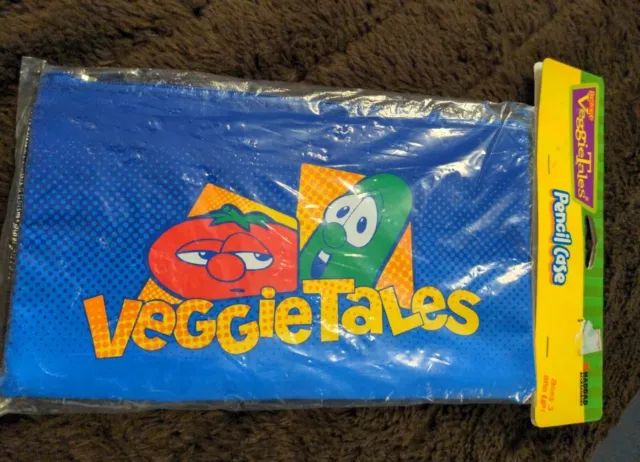 Vintage Veggie Tales Blue Pencil Case Larry The Cucumber Bob The Tomato