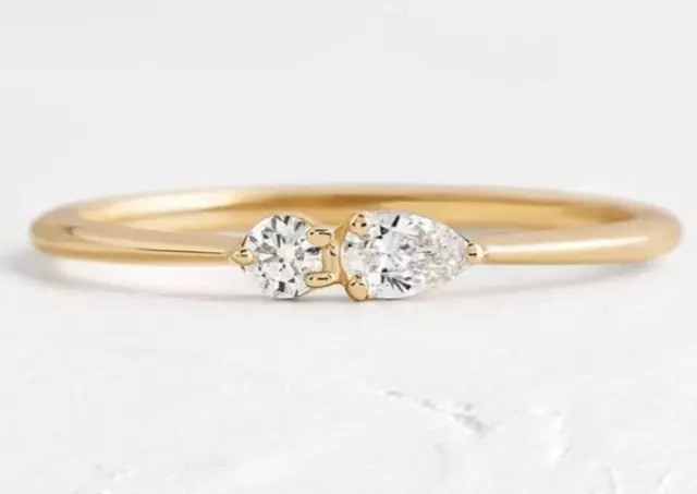 Toi Et Moi Moissanite Fiançailles 14K Jaune Plaqué Or Bague