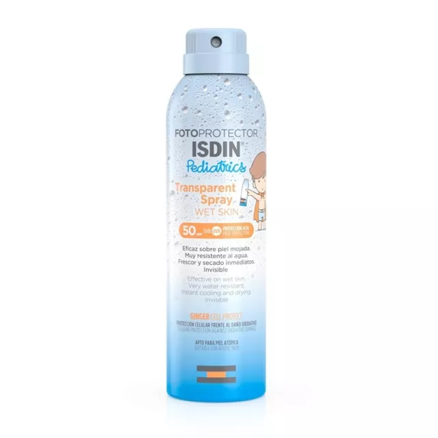 Fotoprotector pediátrico ISDIN SPF50 spray transparente piel húmeda 250 ml