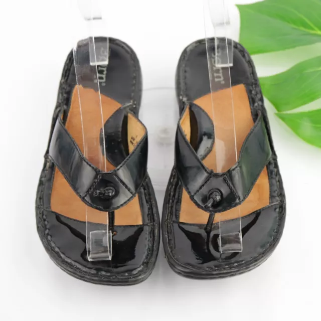Born Women's Sandal Size 8 Black Patent Leather Thong Flip Flop Slide Opanka 2