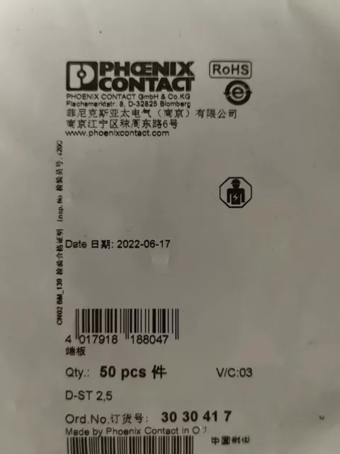 50pcs Phoenix Contact  3030417 End plate D-ST 2,5