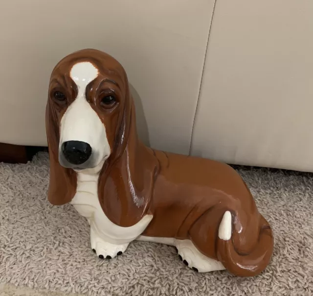 Basset Hound Dog Sitting Figurine Ceramic ~5.6 LB