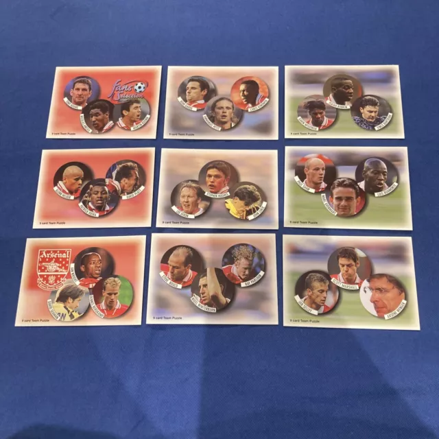 Futera Arsenal FC 1997- x9 carte puzzle squadra completo sottoinsieme Vieira, Wenger ecc