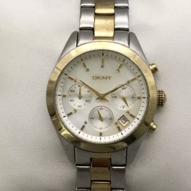 DKNY CHRONOGRAPH WATCH Women Gold Silver Tone NY-8607 Date MOP New ...