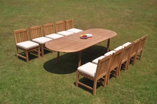 11pc Grade-A Teak Dining Set 118" Oval Table 10 Devon Armless Chair Outdoor