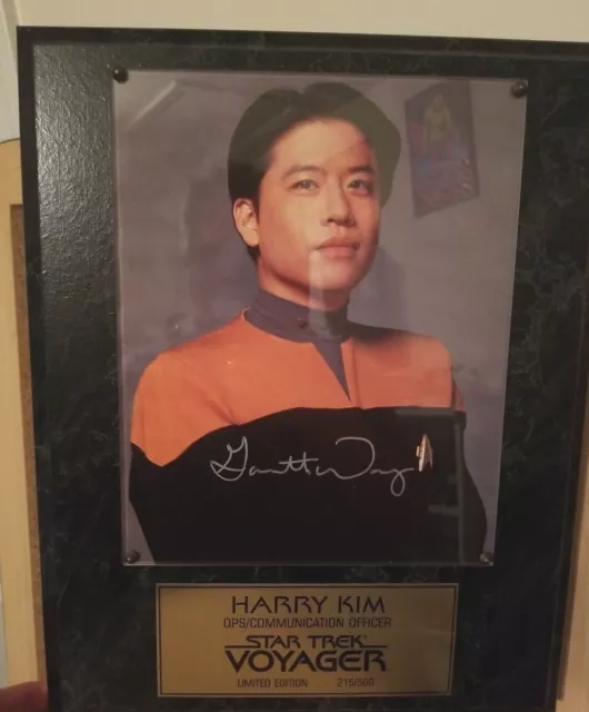 STAR TREK VOYAGER Garrett Wang  AUTOGRAPHED PLAQUE- LIMITED EDITION #215 / 500!