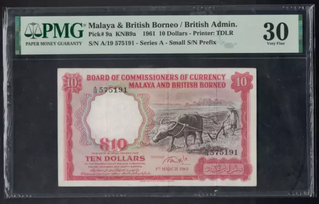 Malaya and British Borneo, 1961, 10 dollars, P9a, VF, PMG 30