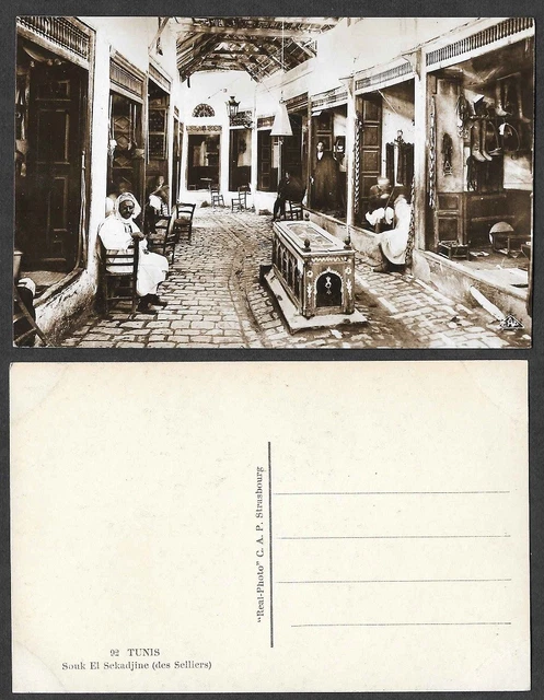 Old Tunisia Real Photo Postcard - Tunis - Market, Souk el Sekadjine